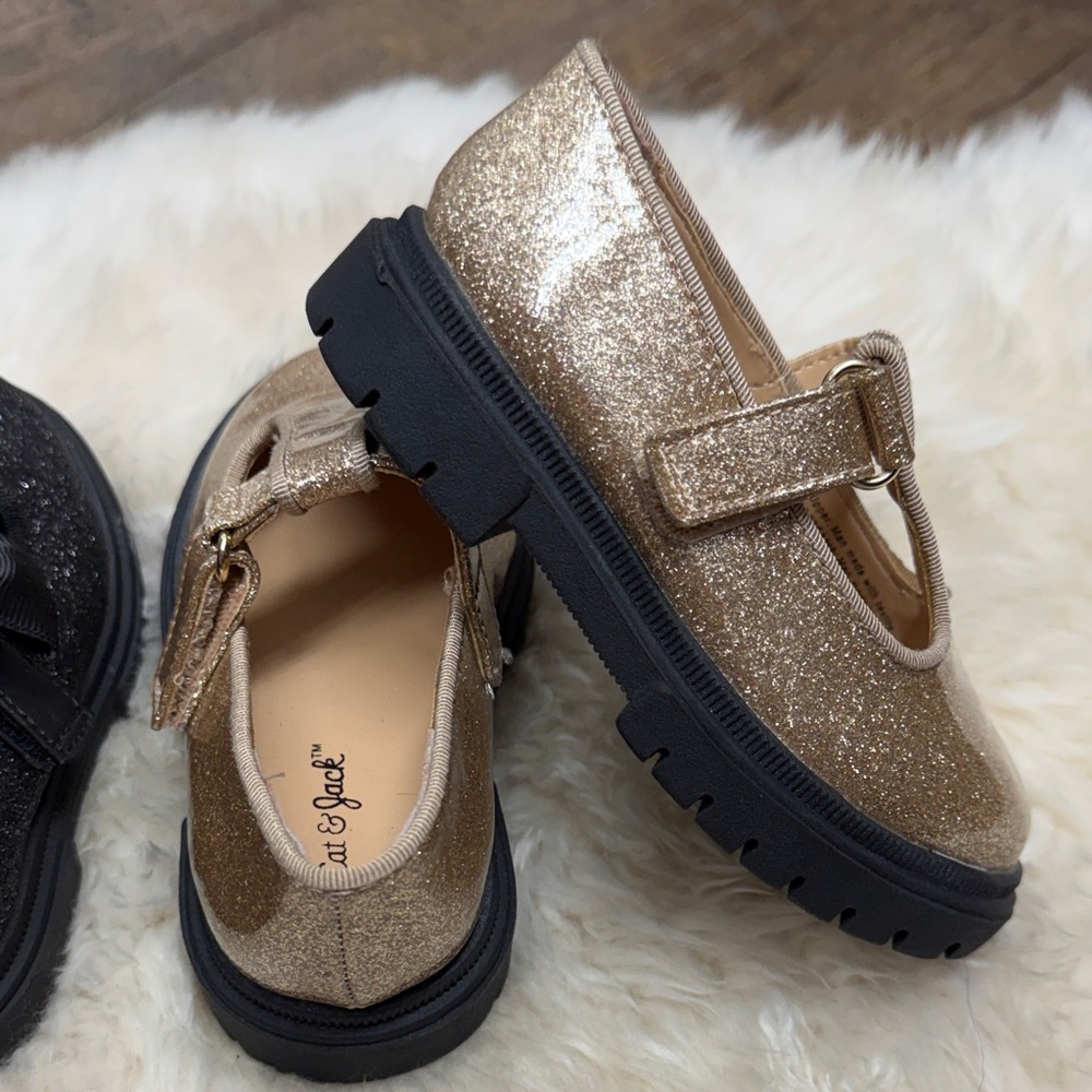 BUNDLE Cat & Jack Girls Glitter Mary Janes - Black & Gold size 6 - Picture 5 of 8